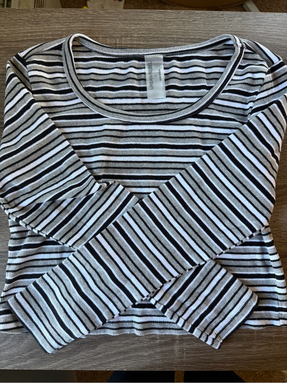Urban Rebel Black & White Striped Ribbed Long-Sleeve Top